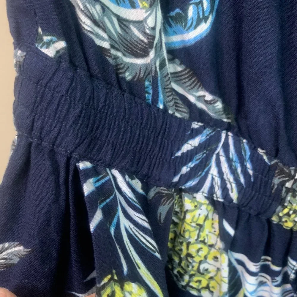Navy blue island Tropical‎ Pineapple Palm Strapless Romper Cover-up with Pockets